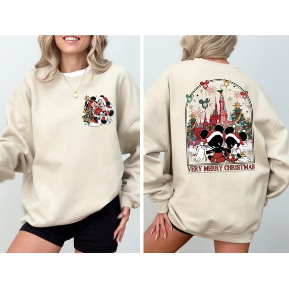 Two-Sided Mickey Minnie Christmas Shirt, Mickey's Very Merry Christmas Party Shirt, Disney Couple Christmas Sweater, Disneyland Castle Tee