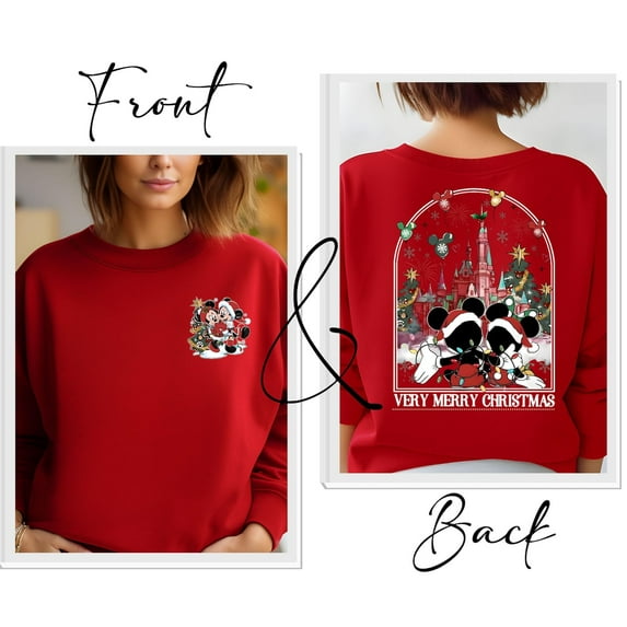 Two-Sided Mickey Minnie Christmas Shirt, Mickey's Very Merry Christmas Party Sweatshirt, Disney Couple Christmas Sweater,Red Color,Size L