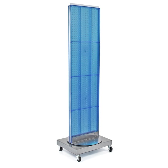 Two-Sided Pegboard Floor Display on Revolving Wheeled Base. Spinner Rack Stand. Panel Size: 16"W x 60"H