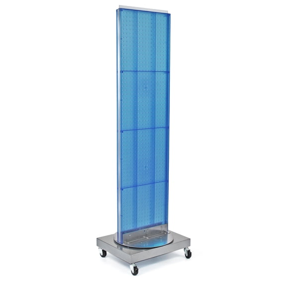 Two-Sided Pegboard Floor Display on Revolving Wheeled Base. Spinner Rack Stand. Panel Size: 16"W x 60"H