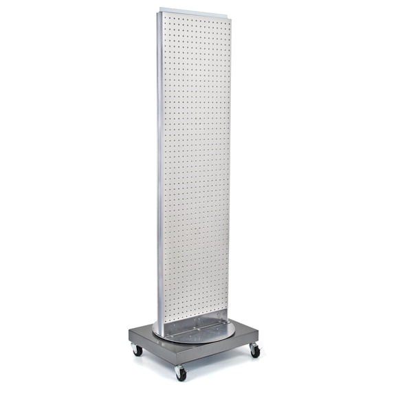 Two-Sided Pegboard Floor Display on Revolving Wheeled Base. Spinner Rack Stand. Panel Size: 16"W x 60"H
