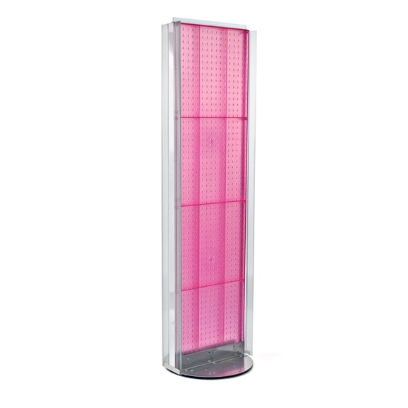 Two-Sided Pegboard Floor Display w/ C-Channel Sides on Revolving Base. Spinner Rack Stand. Panel Size: 16"W x 60"H on Revolving Base