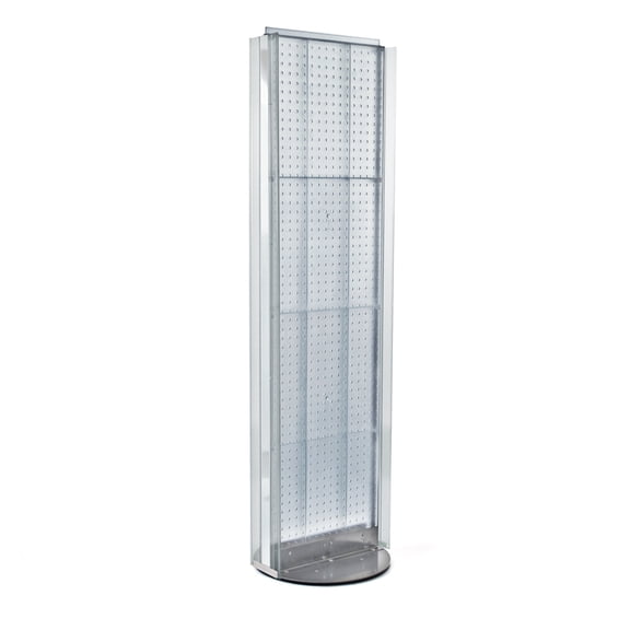 Two-Sided Pegboard Floor Display w/ C-Channel Sides on Revolving Base. Spinner Rack Stand. Panel Size: 16"W x 60"H on Revolving Base