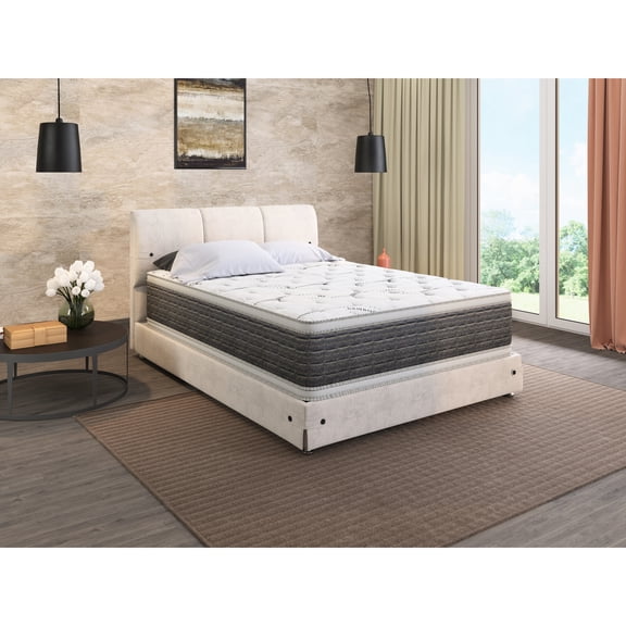 Two Sided Pillow Top Full Mattress - Temperature Regulating Properties For A Comfortable Sleep Environment 14.5" Thick Foam And Quad Coil Spring Assembly