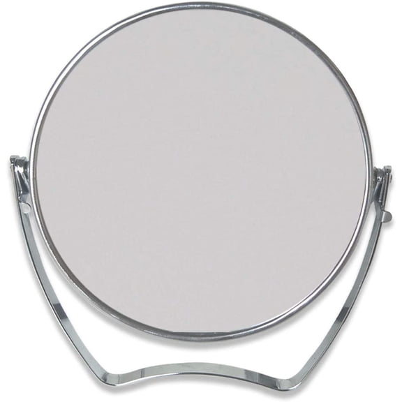 Two-Sided Portable Transparent & Round Makeup/Travel Mirror with 1X and 3X Magnification 4-In/6-in with Handle (Silver, 4inch)