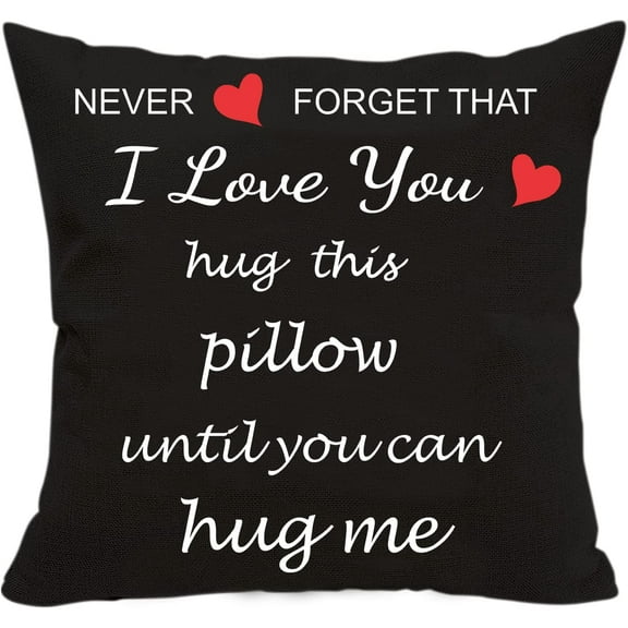 Two Sided Printing Lover Pillow Cover I Love You Hug This Pillow Until You Can Hug Me,Valentine's Day Birthday Gifts for Girlfriend Cotton Linen Square Decorative Waist Pillowcase 18"x 18"