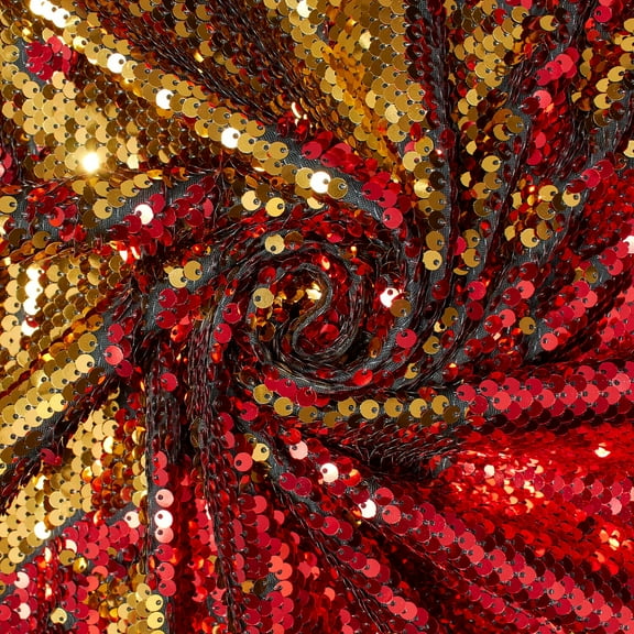Two Sided Reversible Sequins Scale All-Over On Polyester Stretch Mesh Fabric By The Yards For Sewing Apparel, Costumes, Dcor, & More (Gold / Navy Blue, 5 Yards)