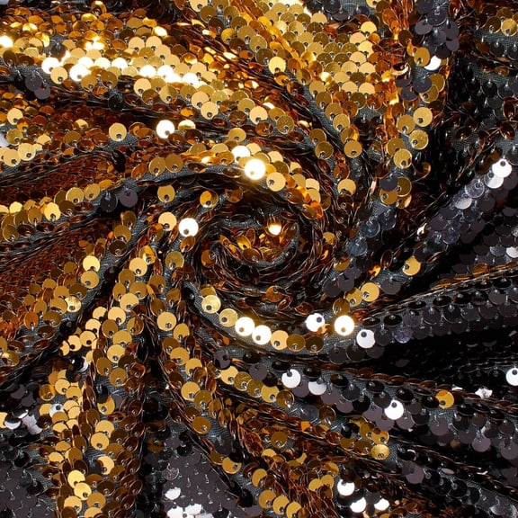 Two Sided Reversible Sequins Scale All-Over On Polyester Stretch Mesh Fabric By The Yards For Sewing Apparel, Costumes, Décor, & More (Gold / Turquoise, 1 Yard)