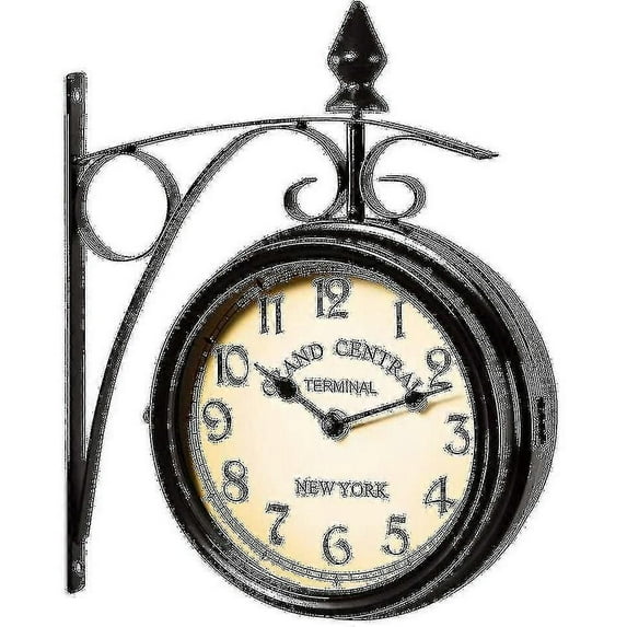 Two Sided Train Station Wall Clock Black Vintage Design Clock Watch Tw