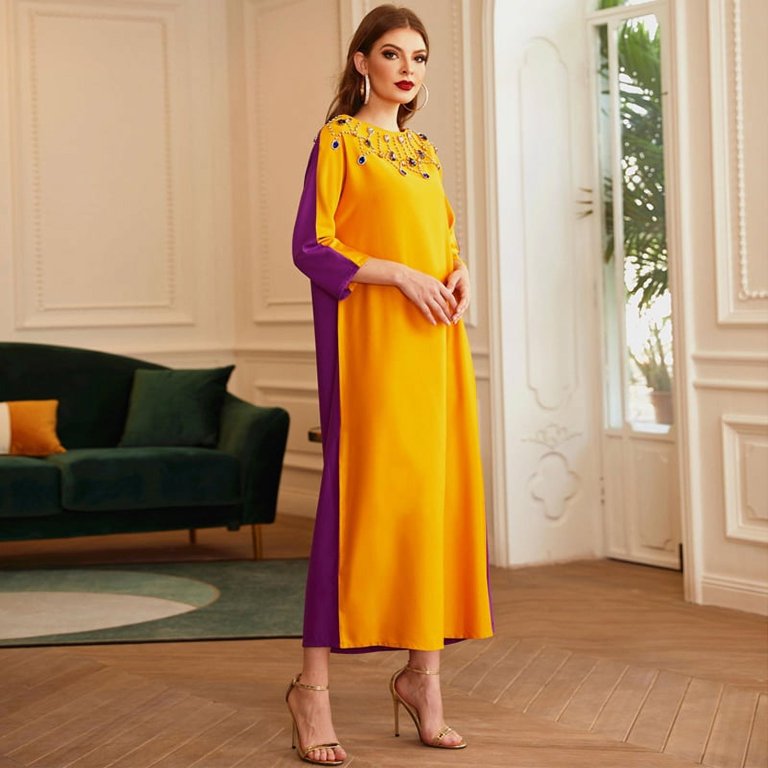 modest evening dresses dubai Saudi Arabian Muslim Women's Modest Dress for Eid Dubai Solid Color Arabic Abaya