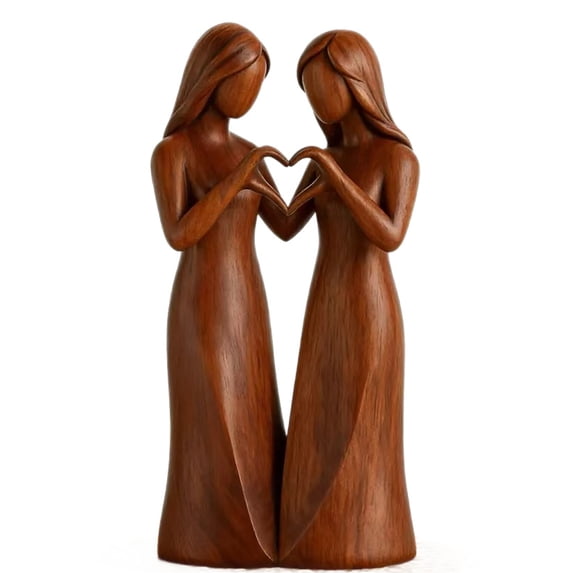 Two Sisters Resin Statue Natural Wood Finish – 7.09 Inch Hand-Painted Figurine, Heartfelt Gift for Sister or Bestie, Home & Desk Decoration (Style C)