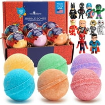 Superhero Bath Bombs for Kids with Surprise Toys Inside (6 Pack) - Large Bubble Bomb Fizzies for Boys, Girls, & Toddlers - Fruity Scents, Relaxing Aromas, Made in USA, Birthday Gift by Two Sisters