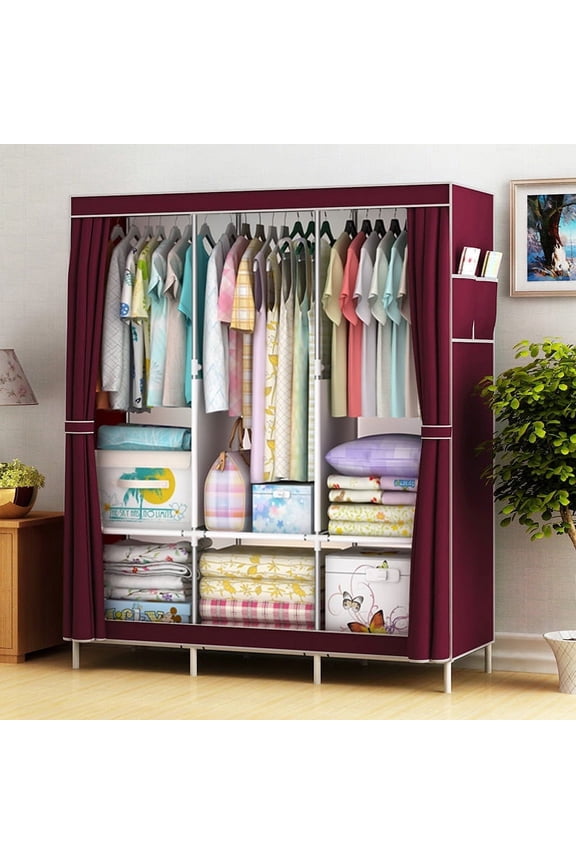 Two Size Portable Closet Storage Organizer Clothes Wardrobe Shoe Clothing Rack Shelf Dustproof Non-woven Fabric,Quick and Easy to Assemble