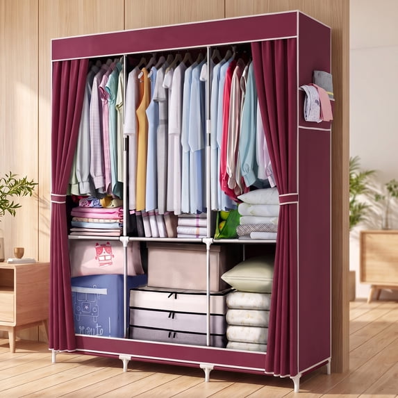 Two Size Portable Closet Storage Organizer Clothes Wardrobe Shoe Clothing Rack Shelf Dustproof Non-woven Fabric,Quick and Easy to Assemble