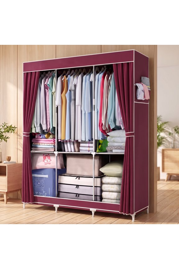 Two Size Portable Closet Storage Organizer Clothes Wardrobe Shoe Clothing Rack Shelf Dustproof Non-woven Fabric,Quick and Easy to Assemble
