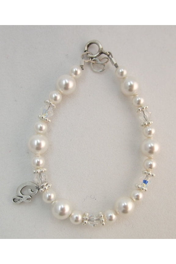 Two Sizes White Pearls with Sterling Silver Script Initial Bracelet