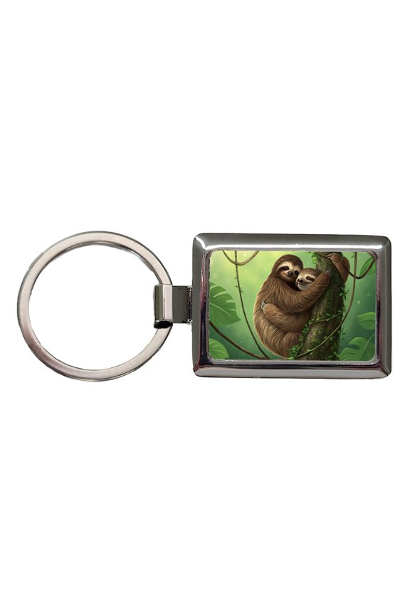 Two Sloths Hugging Metal Rectangle Keychain