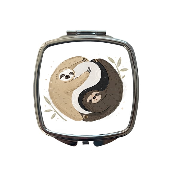 Two Sloths Yin Yang Travel Makeup Handbag Purse Small Pocket Compact Mirror