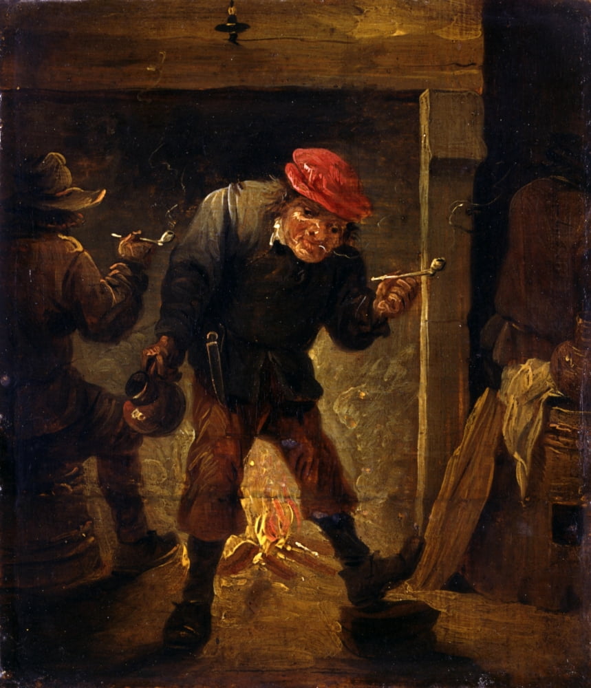 Two Smokers In Front Of A Fire Canvas Art -  (24 x 36)