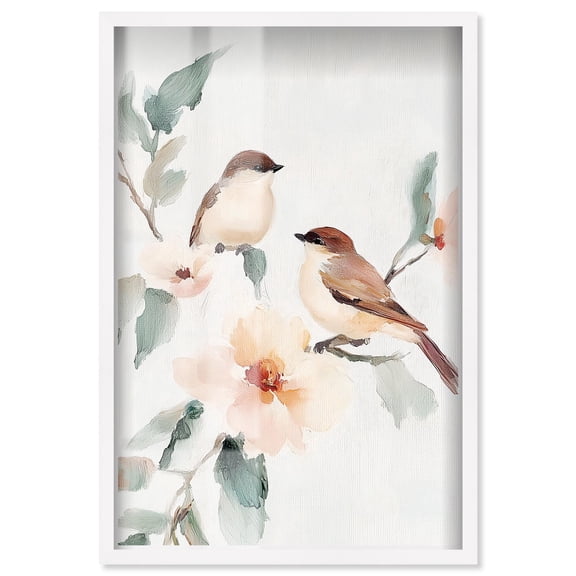 Two Souls on a Single Branch II Shadowbox Print Floral Wall Decor by Art Remedy, White Frame, 16 x 24
