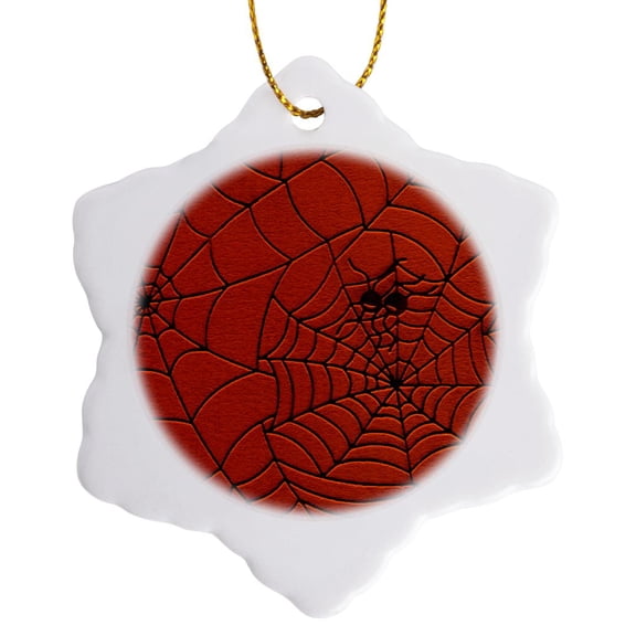 3drose, Two Spiders on a Web Drawing Pattern in Burnt Orange, 3 inch Snowflake Porcelain Ornament