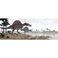 thumbnail image 1 of Two Spinosaurus dinosaurs walking to the water in a desert landscape Poster Print (23 x 8), 1 of 1