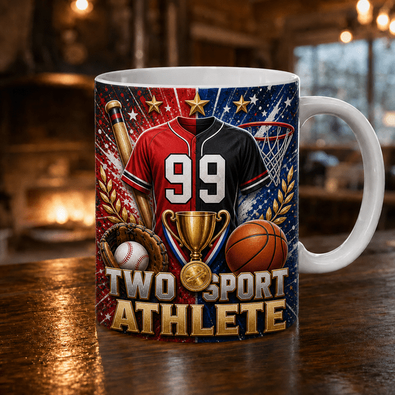 Two Sport Athlete Custom Mug Split Jersey Design Sports Gift for Multi Sport Player