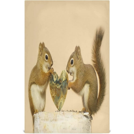 Two Squirrels Heart Dish Towels Set of 1, Valentine's Day Washable Tea Towels Dishcloths Lint-Free 18x28 Inch Fast Drying for Home Kitchen Clean