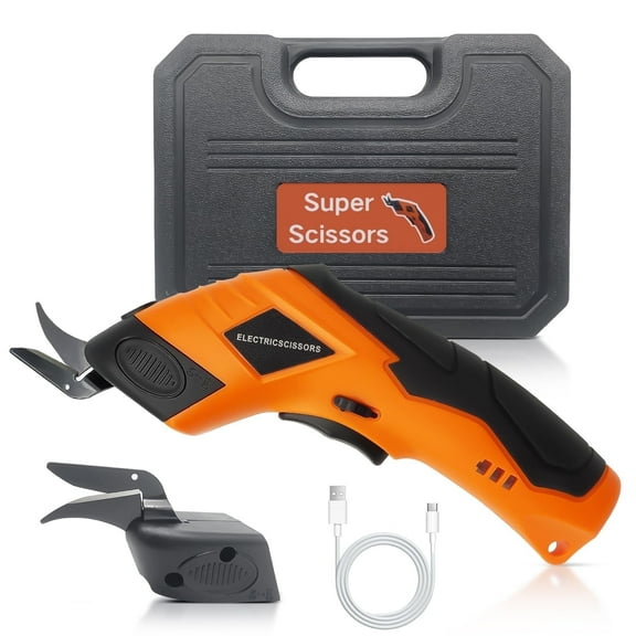 Two Squirrels Super Scissors Rechargeable - Cordless Electric Cutting Tool for Home & Craft (Orange)