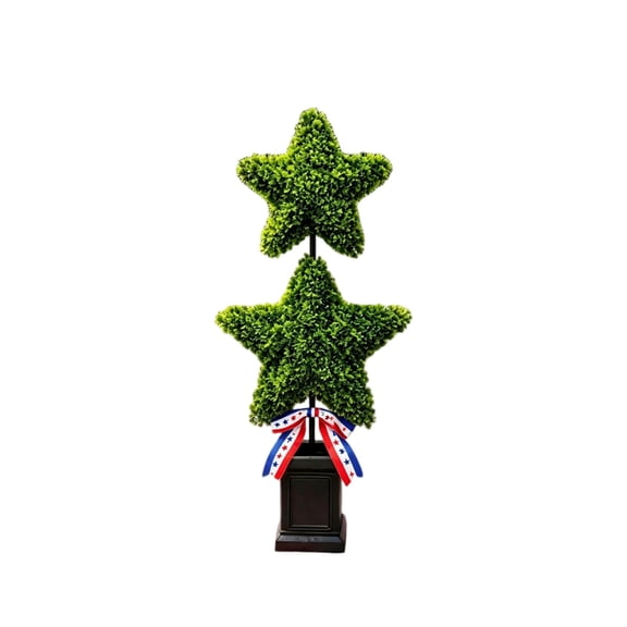 Two Star Shaped Artificial Topiary Plant Patriotic Themed Decor for Indoor Outdoor Holiday Celebration Centerpiece Display