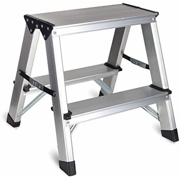 Two Step - Folding Small 2 Step Stool 330lbs with Non-Slip Feets, Aluminum Lightweight Metal Step Stool by, Portable Solid Handy Work for Home, Kitchen, RV, Garage$$Tools