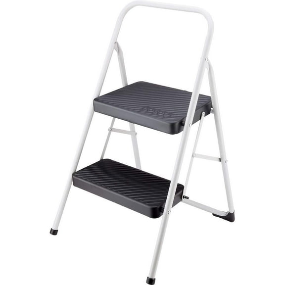 Two Step Folding Step Stool with Cool Gray Frame and Black Steps