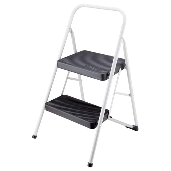 Two Step Folding Step Stool with Cool Gray Frame and Black Steps