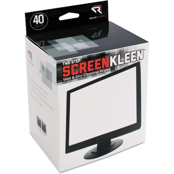 Two Step ScreenKleen Wet and Dry Cleaning Wipes, 5 x 5, 40/Box