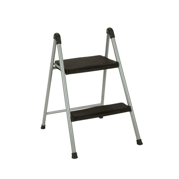 COSCO 2-Step Steel, Step Stool Without Handle, Platinum/Black