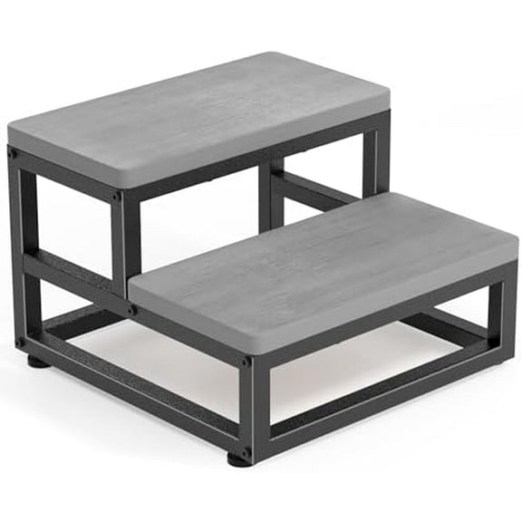 Two Step Stool for Adults Kids, Bed Step Foot Stool with Adjustable Non-Slip Feet, Portable Sturdy Metal Frame Stepping for Kitchen Bathroom Bedroom Living Room, Indoor or Outdoor Use, Grey
