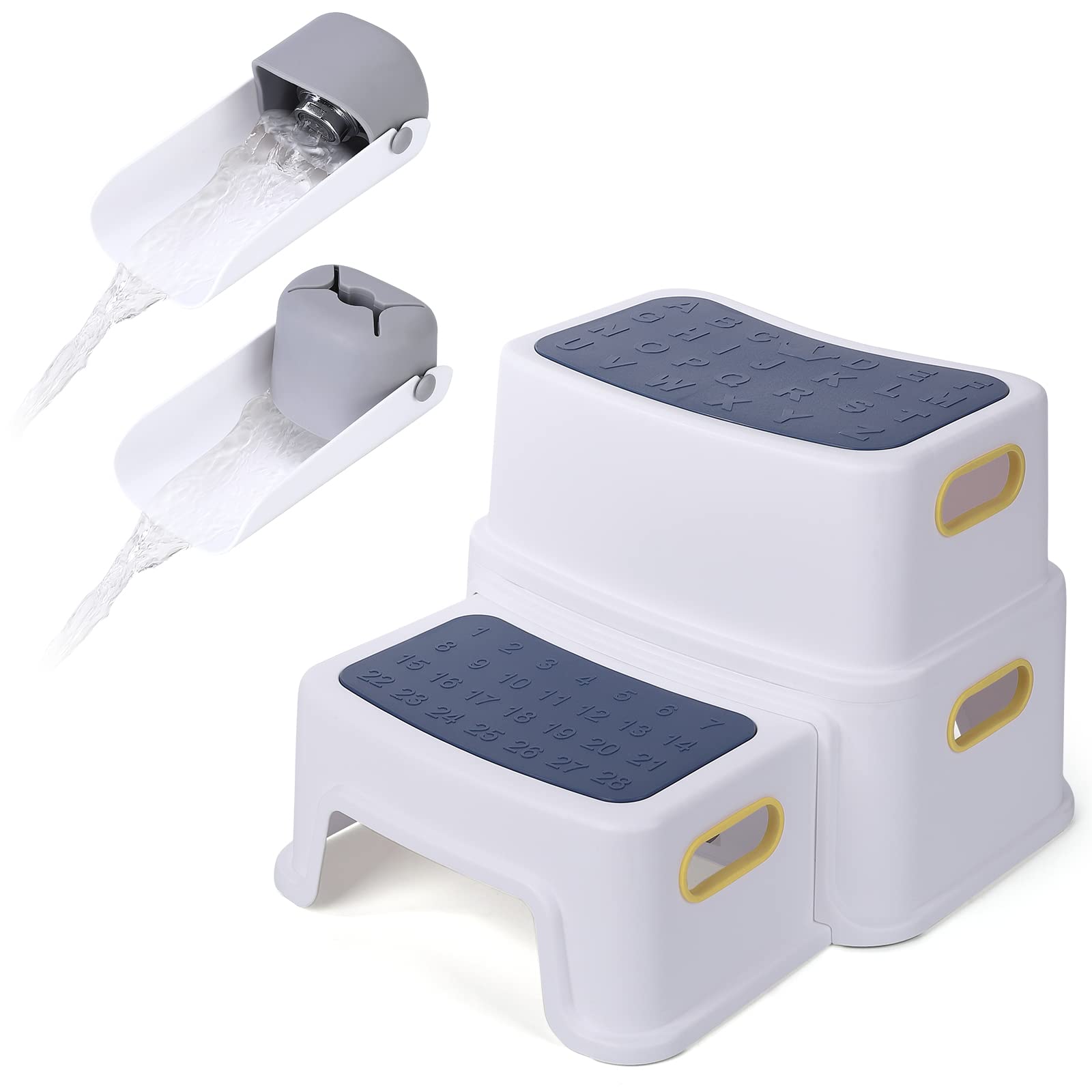 Two Step Stool for Kids with 2 PCS Faucet Extender, Toddler Step Stool