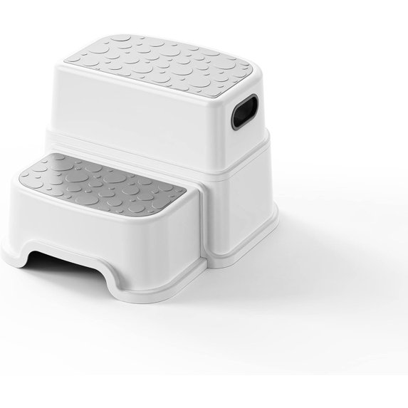 Two Step Stool – Non-Slip Toddler Step Stool for Bathroom Sink & Potty Training, Dual Height 9.5”, Safe & Sturdy for Kitchen, Bedroom & Classroom (Gray White)