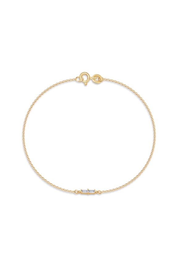 Two Stone Bracelet for Women | 0.12 Carat Baguette Shape Lab Grown Diamond Cable Link Chain Bracelets | 18K Yellow Gold Vermeil Stacking Dainty Bracelets for Brides- 6.5 Inch