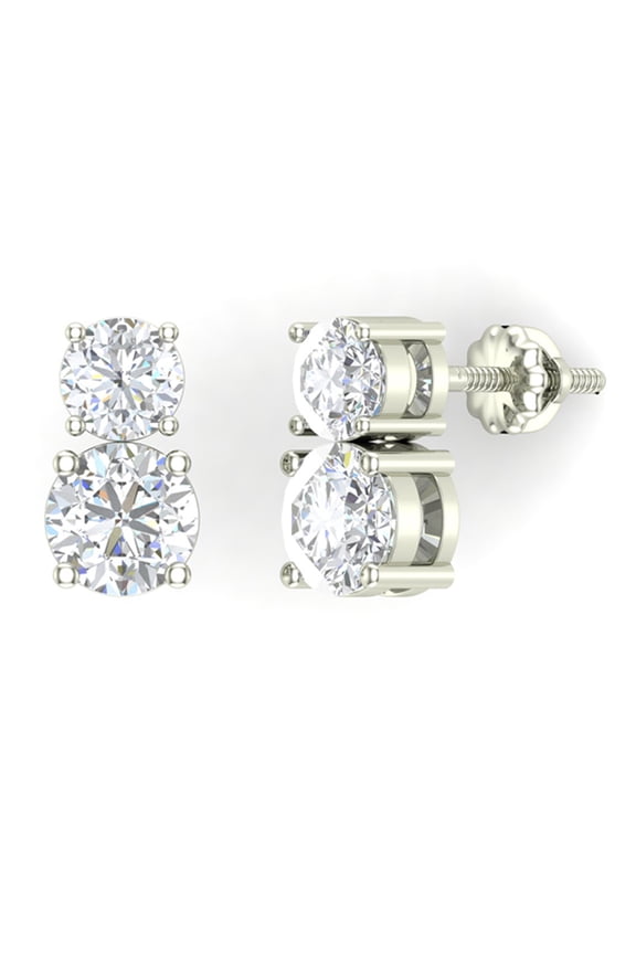 Two Stone CZ Solitaire Stud Earring 14k White Gold Finish Glitz Design