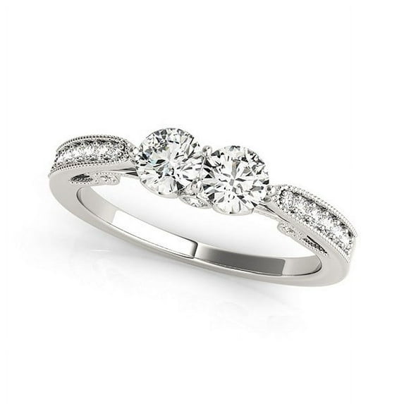 Two Stone Diamond Ring Milgrain Design In 14k White Gold 3/4 cttw SZ 3