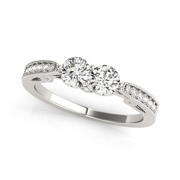 Two Stone Diamond Ring With Milgrain Design In 14k White Gold (3/4 cttw) for Women
