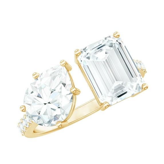 Rosec Jewels Moissanite Toi Et Moi Engagement Ring for Women - 2 Stone Ring - D-VS1 Quality Certified, 14K Yellow Gold, US 10.00