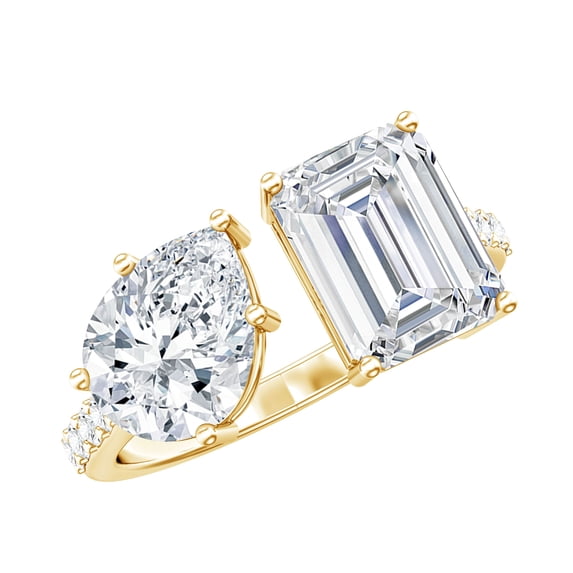 Rosec Jewels Moissanite Toi Et Moi Engagement Ring for Women - 2 Stone Ring - D-VS1 Quality Certified, 14K Yellow Gold, US 11.00