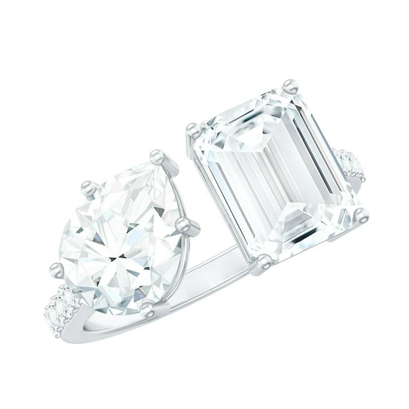 Rosec Jewels Moissanite Toi Et Moi Engagement Ring for Women - 2 Stone Ring - D-VS1 Quality Certified, 18K White Gold, US 10.00