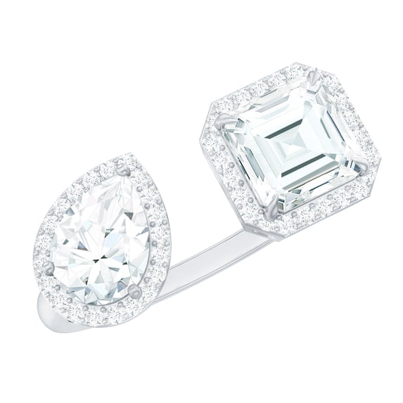 Rosec Jewels Certified Moissanite Toi Et Moi Engagement Ring for Women - Statement Ring - D-VS1 Quality, 14K White Gold, US 12.00