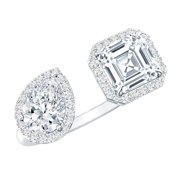 Rosec Jewels Moissanite Toi Et Moi Engagement Ring for Women (D-VS1 Quality Certified) - Designer Open Cuff Ring with Jewelry Box, 925 Sterling Silver, US 4.00