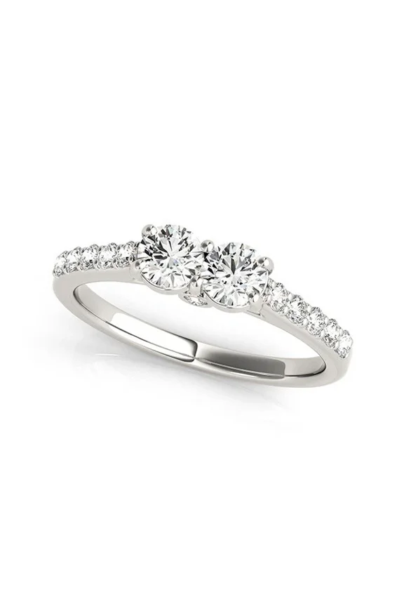 Two Stone Pave Set Wedding Ring, Stackable Promise Engagement Ring, Surprise Diamond Anniversary Ring, 2 Ct Simulated Diamond, 925 Sterling Silver