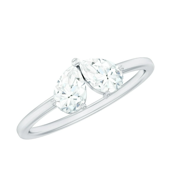 Rosec Jewels Moissanite Toi Et Moi Ring for Women - Moissanite Promise Ring - D-VS1 Quality Certified, 10K White Gold, US 7.00