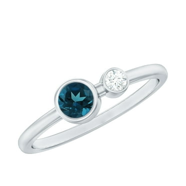 Rosec Jewels Two Stone Promise Ring with London Blue Topaz and Moissanite (1/2 CT), 925 Sterling Silver, US 4.00